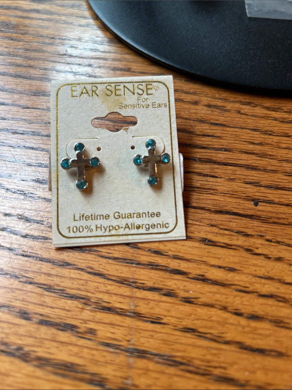 EAR SENSE Cross Stud Earrings with Teal Stones